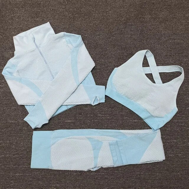 Zip Up + Sports Bra + Yoga Pants Sports Set