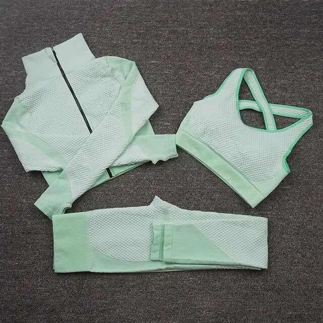 Zip Up + Sports Bra + Yoga Pants Sports Set